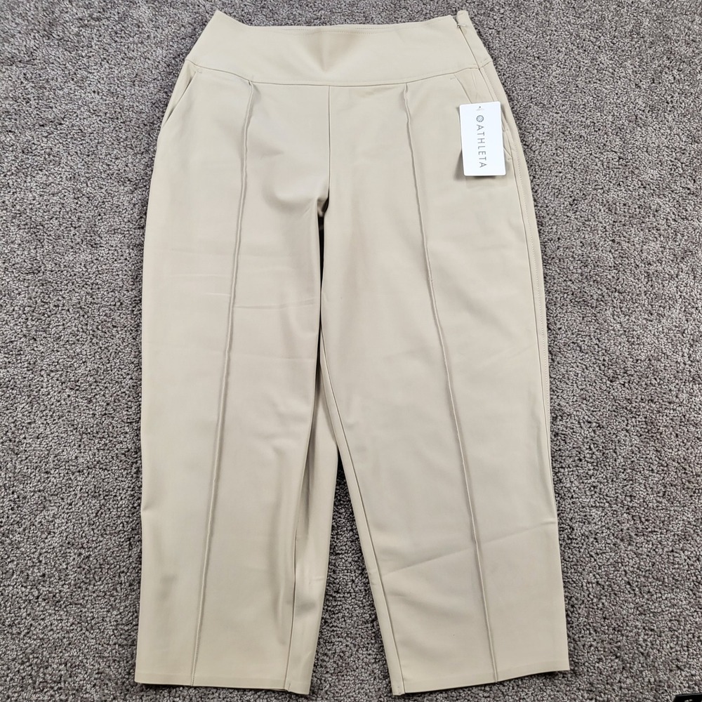Athleta Stellar Wide Crop Pants 10 Beige Tan 533534-02 UPF Wrinkle Resistant NWT